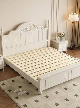 人现代简约白色FIL式实木1.8m家用主卧室1.5床m单双储物奶油风美