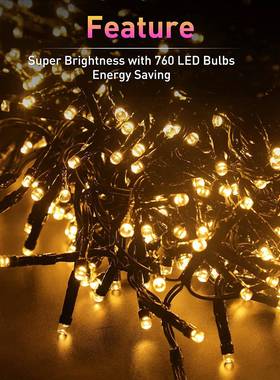 L诞ED圣诞灯户外防水圣诞炮串灯8模鞭式串暖白色圣仙QGU女灯装饰