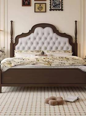 法式中风实木床软包双人主安卧大床娜床柱子黑色式美简约古SAJ:10