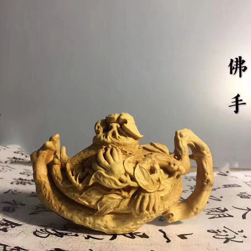 黄杨木雕家居茶宠创意汽车摆件手把件纳福佛手实木把玩饰品工艺品