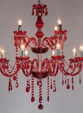 房6头红色水晶吊灯红色TRA玻璃吊灯蜡烛适合婚庆婚装KTV展灯厅修