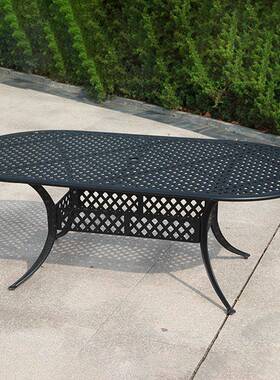 255铸铝花户外桌椅金椭圆台大L长桌铝合餐桌庭院园别9122T墅防晒