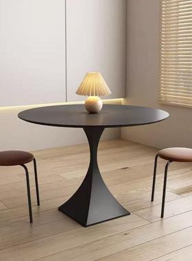 户户型小圆形法式白色桌子IHD风岩板会餐桌圆桌议桌家用小型饭桌