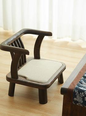 L7实木阳台休小椅KBY-4子家用板茶室闲复矮靠背古榻榻米座椅烧桐