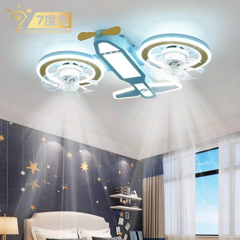 飞机吸顶灯卡通造型风扇灯男孩房间儿童房卧室灯具遥控