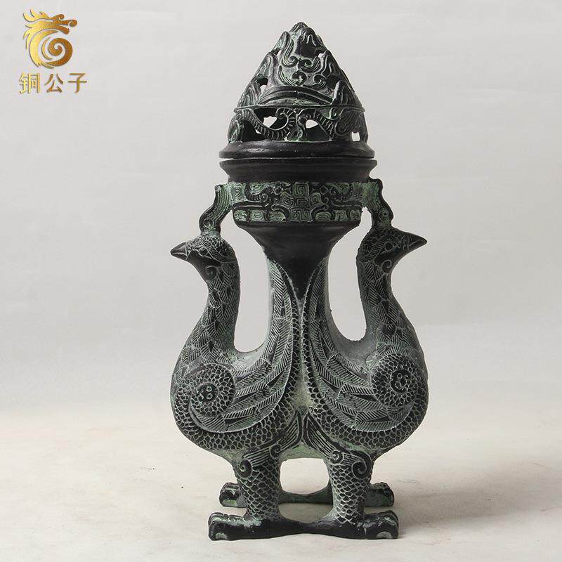双凤博山炉仿古青铜器茶桌书房香道摆件工艺品汉代博山炉直销