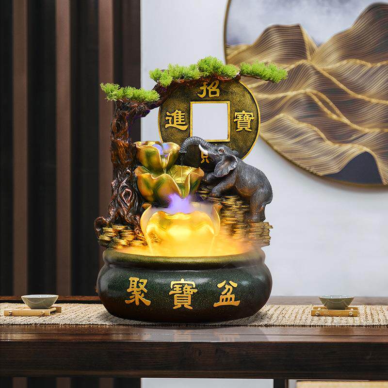 新品工艺品造景铜钱聚宝盆开业摆件送礼喷泉假山水景流水风水