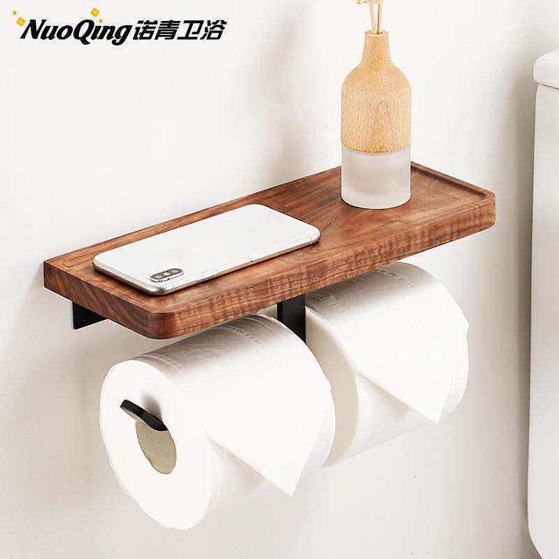 免打孔浴室纸巾盒置物架厕所创意日式卫生间白色实木卷纸架壁挂式