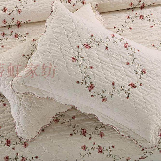 欧式纯棉枕套绣花绗缝全棉一对装枕芯套夹棉情侣枕双人枕头套