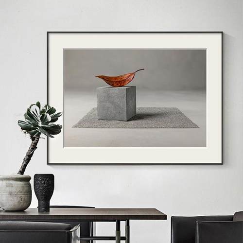 现代简约风景红色植物树叶装饰画客厅壁画卧室书房样板间卡纸挂画