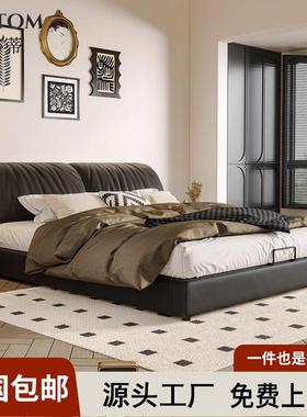 大象耳朵沙发羽绒软包床意式轻奢黑色皮艺床1.8米双人床主卧婚床