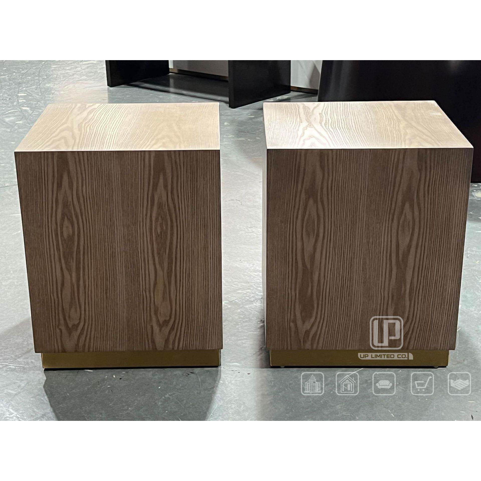 北欧简约板木家具方形橡木木皮边几金属角几现代客厅茶几花架摆设