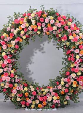 广千丰新款2米圆环花艺婚礼舞台背景布置拱门花草坪婚礼装饰假花