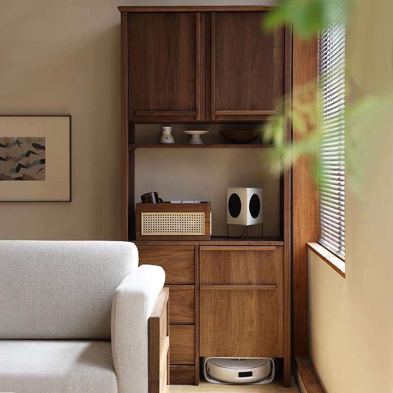 北美黑胡桃木扫地机器人边柜云鲸石头追觅基站收纳柜樱桃木置物架
