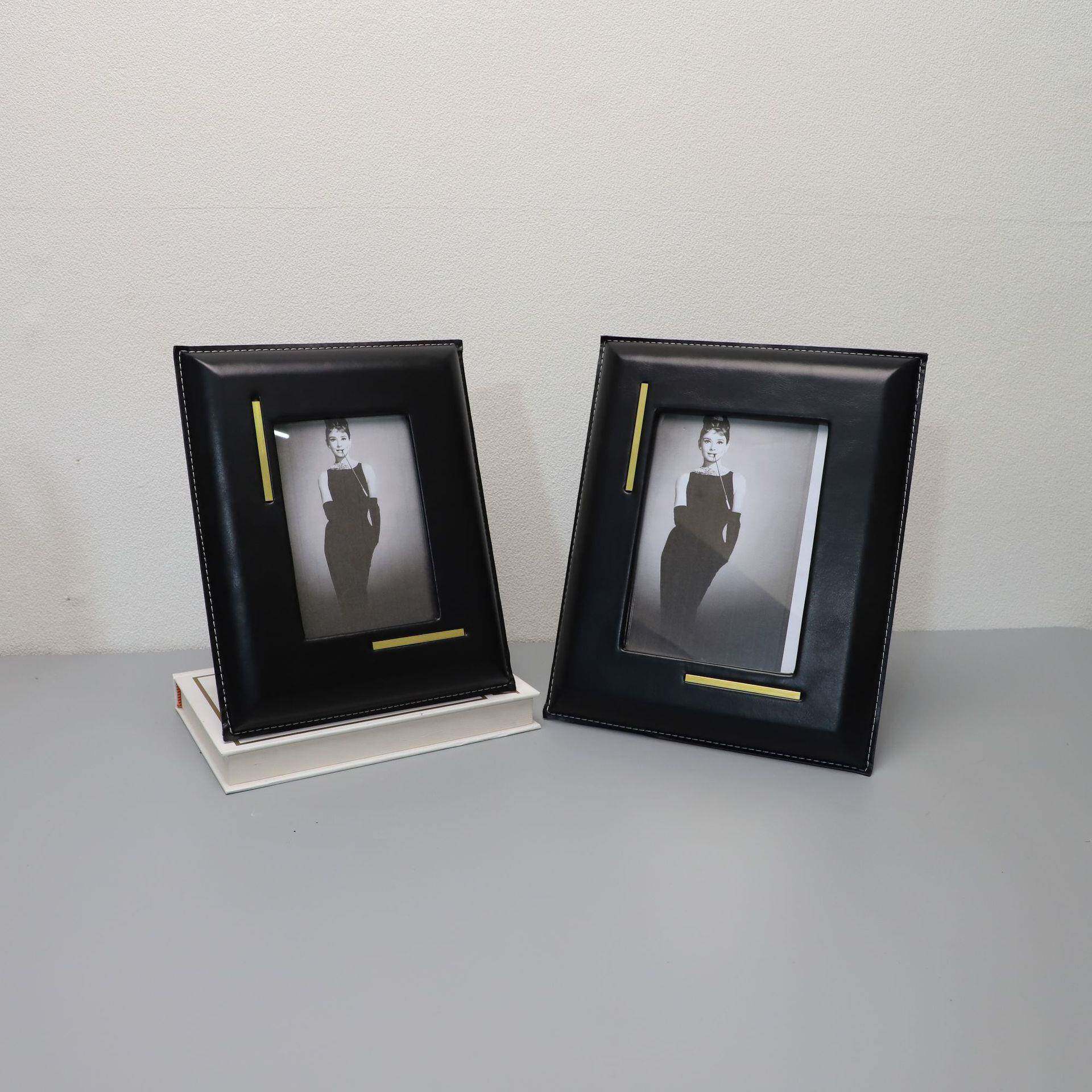 新中式皮革相框样板房电视柜卧室书房客厅餐厅桌面软装饰品摆件