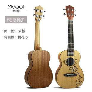 23寸尤克里里小吉他云杉雕刻乌克丽丽ukulele四弦琴民谣云杉木