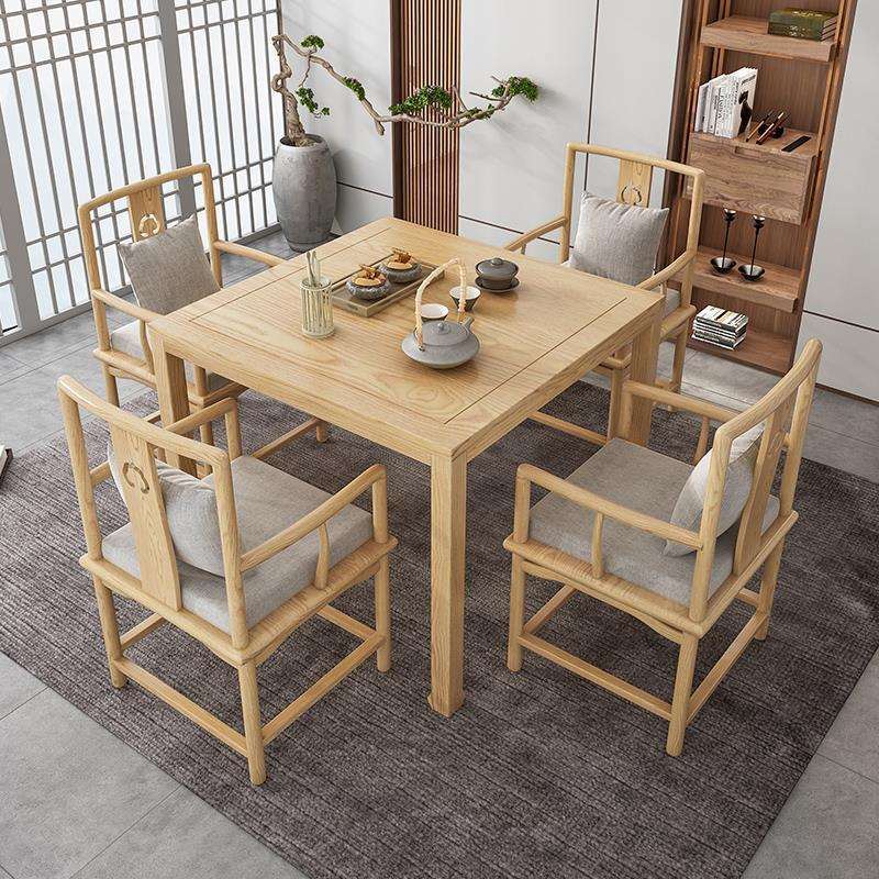 新中式实木八仙桌古韵茶室棋牌室品茶正方形桌椅组合家用原木餐桌