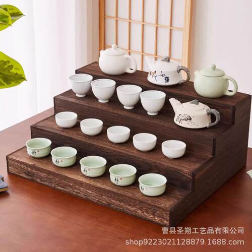 实木桌面小型博古架茶壶架茶具收纳架中式茶器茶杯架置物架阶梯架