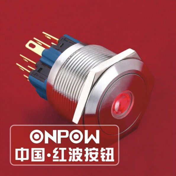 ONPOW红波按钮开关GQ25-11系列单点带灯自锁金属防水自复启动按钮
