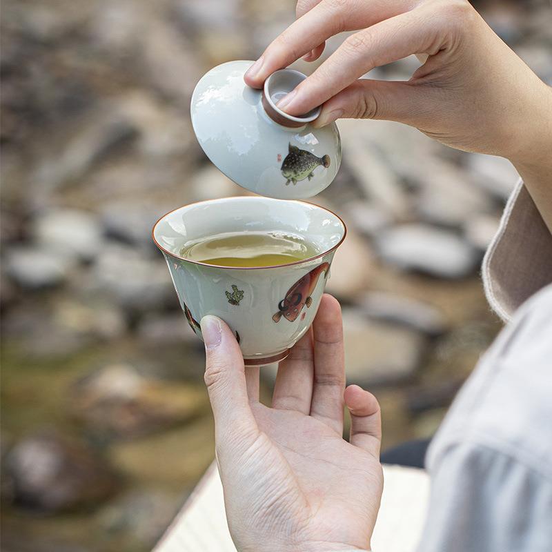 墨己 卢清德设计师 海错图系列 秘青仿古盖碗 家用茶具陶瓷泡茶碗