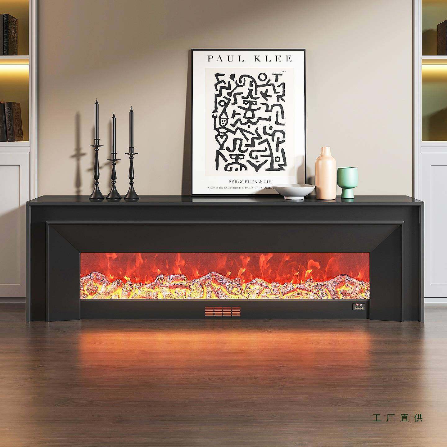 法式985简壁炉真火焰电子暖器电视柜别墅仿客取厅现约代风背景装
