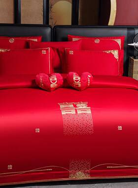 沃ZJF71396尔享2025新款00支长绒棉提花婚庆绣花四套件-喜运m绵绵