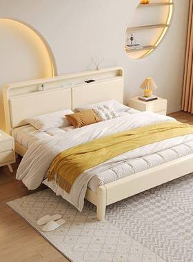 奶油风金胡桃丝木实木1.物8x2米双人主卧1.2米1.5米储婚93628床简床约