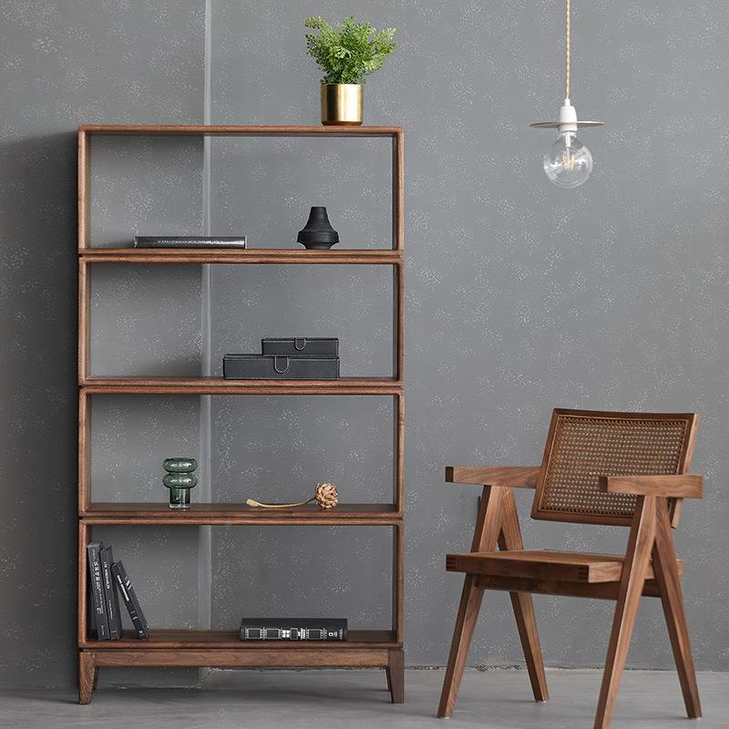 黑胡桃木色实落地书架自由组柜合格子书柜矮储物展0989示柜窄置柜