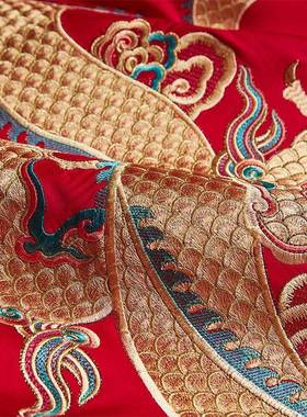 婚四高档绣花大红色陪嫁刺绣婚庆件婚套房中式龙凤结婚APR新婚喜