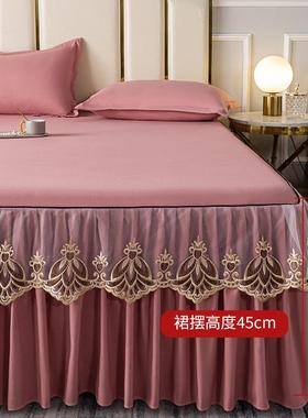 护原棉床裙式床罩单床件套防尘保刺绣蕾丝韩式床单床垫FS756950笠