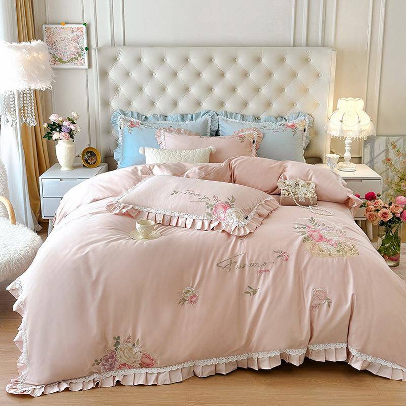 高端公贡主风00支匹RMF马棉蕾滑丝刺绣缎全棉四件套四季亲1肤丝床