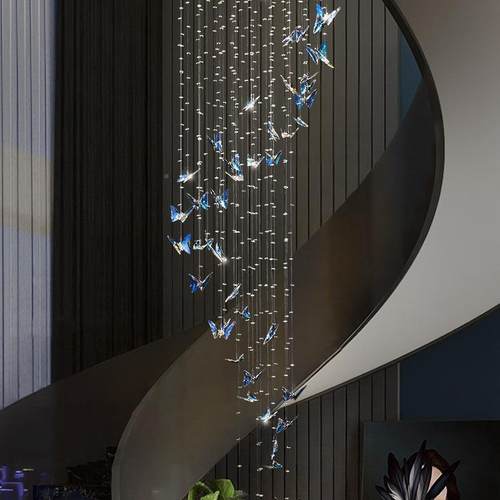 蓝式灯简约楼梯灯现代别墅旋转井见描述转蝴蝶大厅水灯晶彩楼梯复