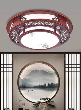 新中式橡木20436圆实吸顶灯木艺客厅灯灯中国风卧室书房形餐厅仿