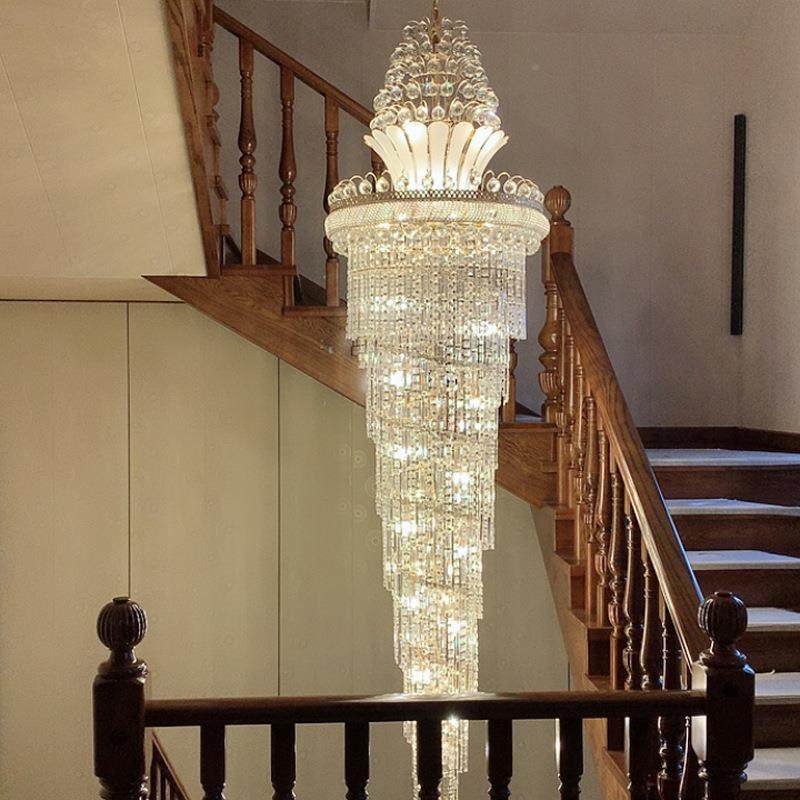 楼梯灯厅长239吊欧式复式楼客大吊灯灯别墅楼中楼旋转水晶代灯现,家装灯饰光源,智能吊灯,淘宝优惠券,粉丝福利购,淘宝优惠卷