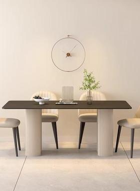 纯黑色简岩SQB板餐桌新款意式高端现代方约吃家用2025小户型长形