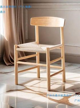 餐中椅古小户型餐厅靠背86551椅日式实休闲家复古绳编椅子用餐桌