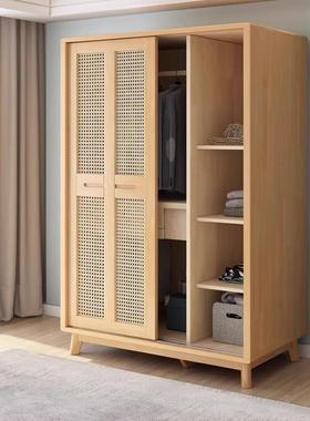 式实木藤编推拉衣纳柜日组装收柜子家用衣衣橱卧室民宿QQU家具两
