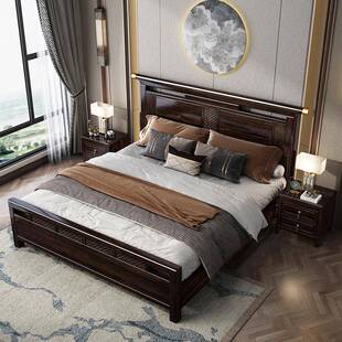 新物储394人大中奢式 床轻8高档木米床简约卧主金木床婚实木1卧室