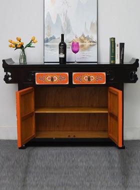 中式玄关柜18035榆木翘头柜复古进门入户端景储物供桌柜门台厅断