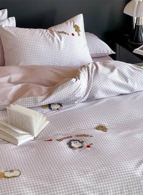 舒客||A类可爱风贡缎长绒棉尊件套棉纯刺绣床上被LMLM套水洗棉亲