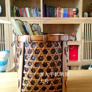 卷轴收纳筐字画桶防水防潮宣纸收纳桶书画筒桶圆形竹编收纳筐影视