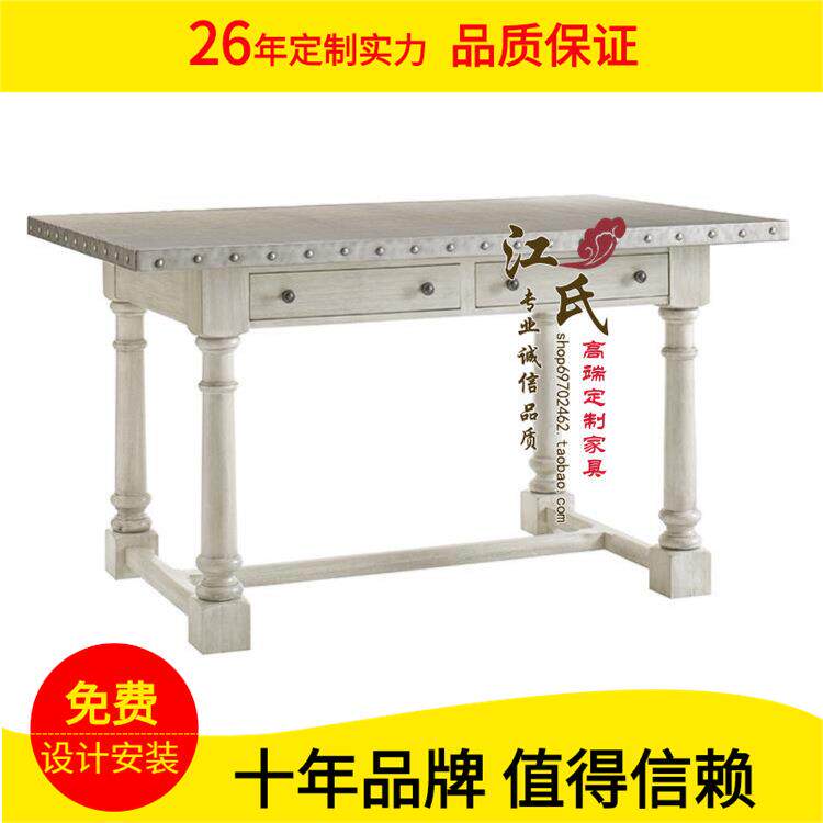实木吧台式餐桌高脚酒吧桌复古仿古带抽屉储物吧台桌家用饭桌