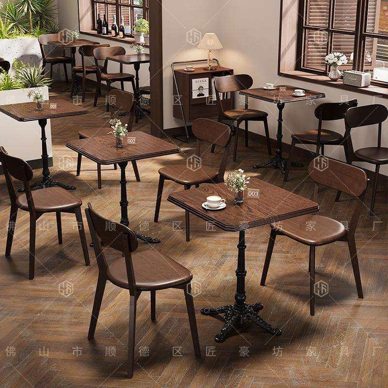 复古咖啡厅酒吧桌椅组合美式清吧酒馆餐桌椅西餐厅主题餐厅桌椅