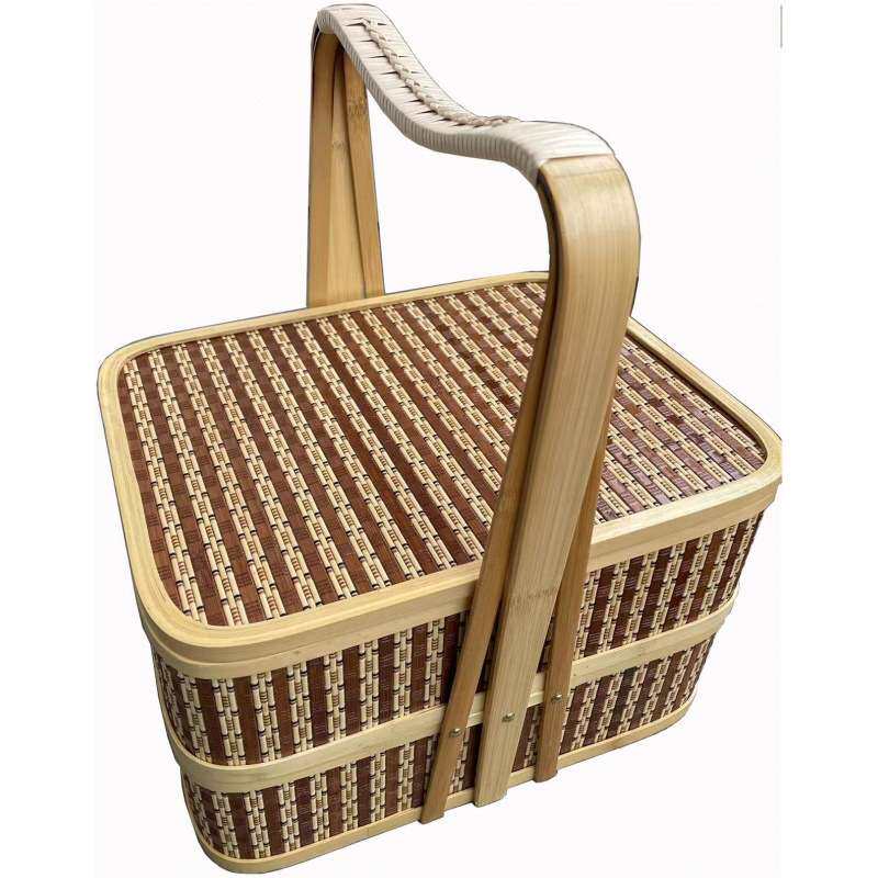 竹编送餐篮手提食盒多层竹质上菜送饭提篮酒店饭店送菜提盒点心篮