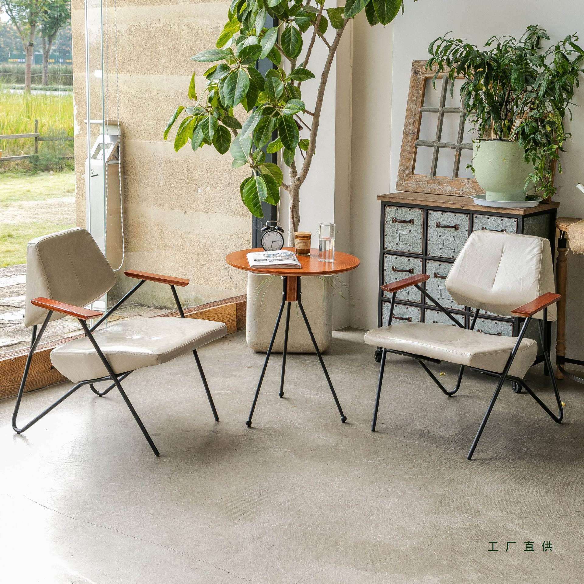 单人沙发网红咖啡厅奶茶甜品桌椅组合商用洽谈休闲铁艺椅子