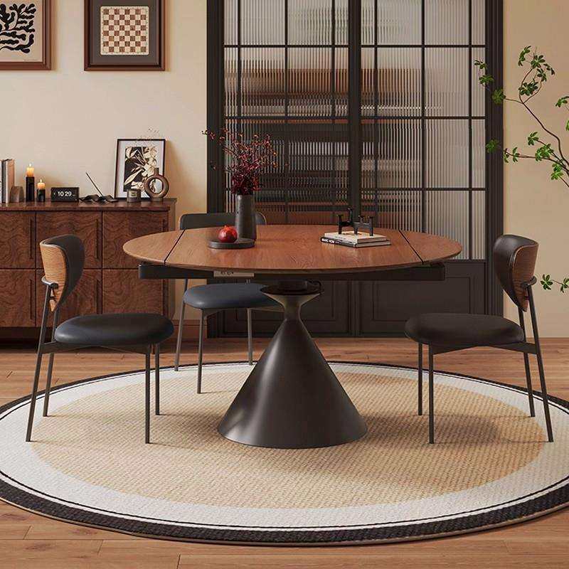 复古实木旋转伸缩餐桌中古风方圆两用法式奶油胡桃木色带转盘圆桌,电子元器件市场,其它元器件,淘宝优惠券,粉丝福利购,淘宝优惠卷