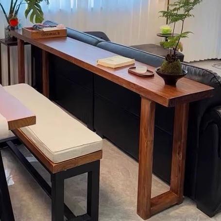 实木长条写字桌客厅沙发后窄桌老榆木吧台长条几原木茶桌学习桌