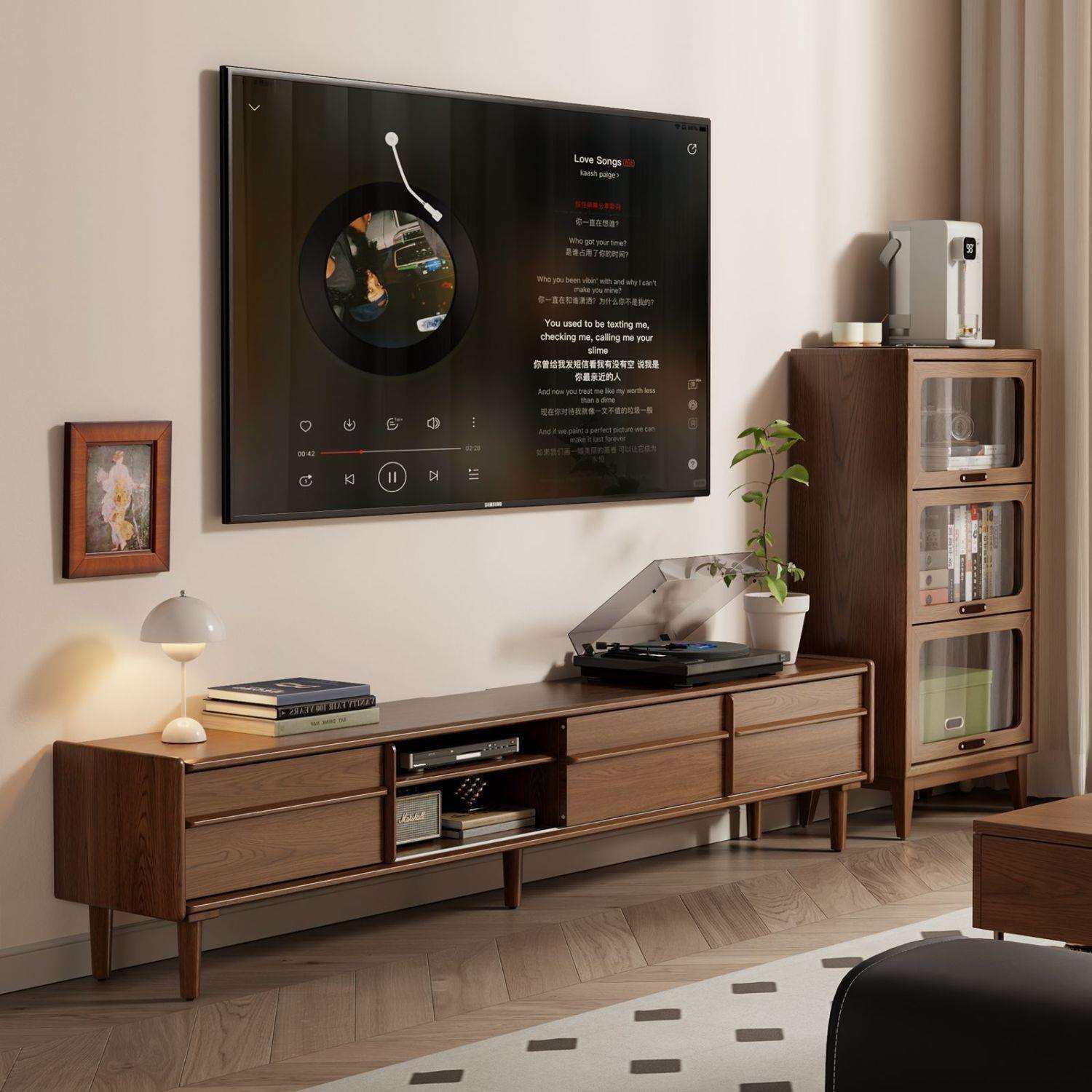 尚馨阁实木移门电视柜现代简约落地储物柜中古风小户型客厅电视柜,电子元器件市场,其它元器件,淘宝优惠券,粉丝福利购,淘宝优惠卷