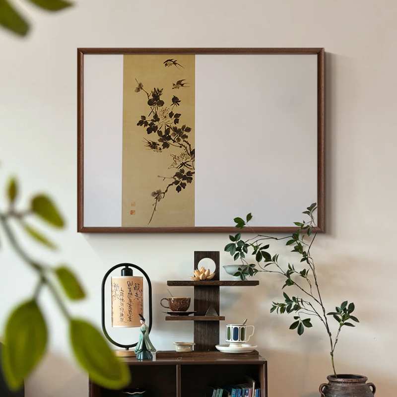 燕衔春禧新中式电表箱挂画禅意书房茶室墙饰实木画框好寓意装饰画