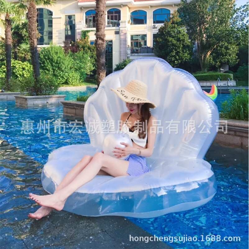 一件代发充气贝壳浮床美人鱼白色贝壳带珍珠浮排火烈鸟独角兽坐骑